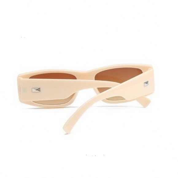 Beige Retro Y2K Rectangle Square Shades Best Women Narrow Men Trendy Sunglasses - Picture 4 of 5
